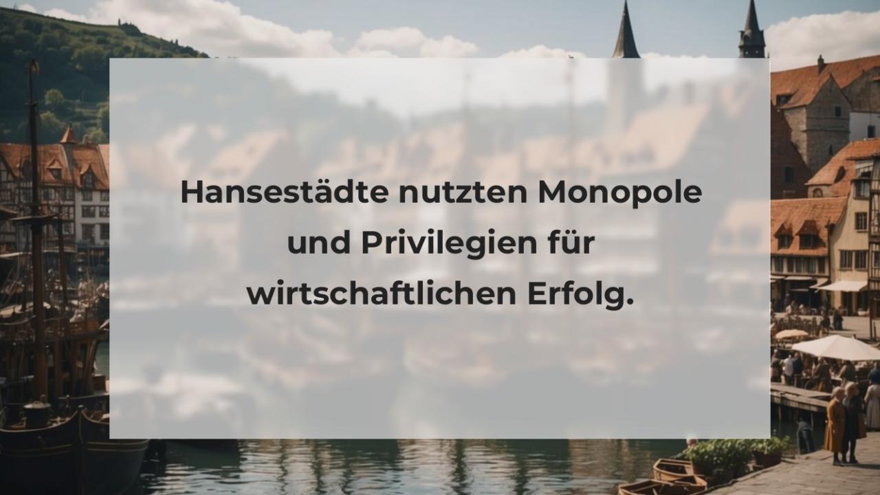 Hansestädte nutzten Monopole und Privilegien für wirtschaftlichen Erfolg.